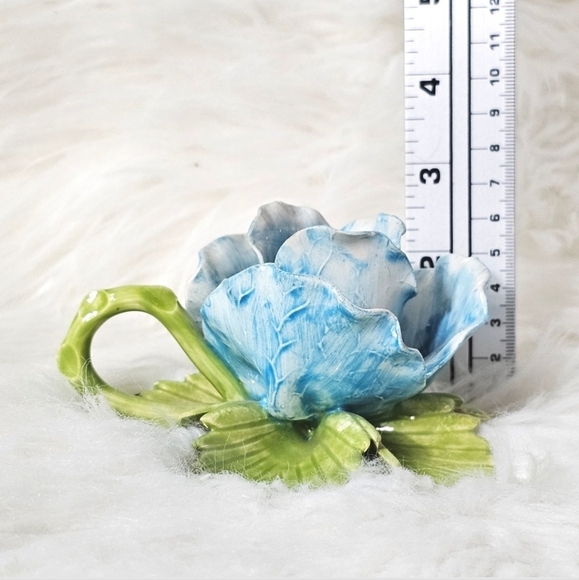 Capodimonte Blue Rose Candle Holder w/ Holding Ring Hand Painted In Portugal - Picture 8 of 10